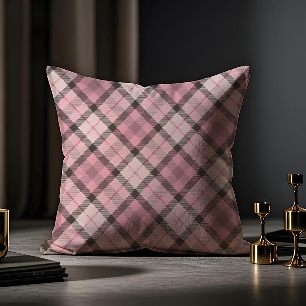 Plaid Texture Cushion Cover Anti-dustmite Pillowcase Invisible Zipper Silky Short Plush Sofa Cushion Cover
