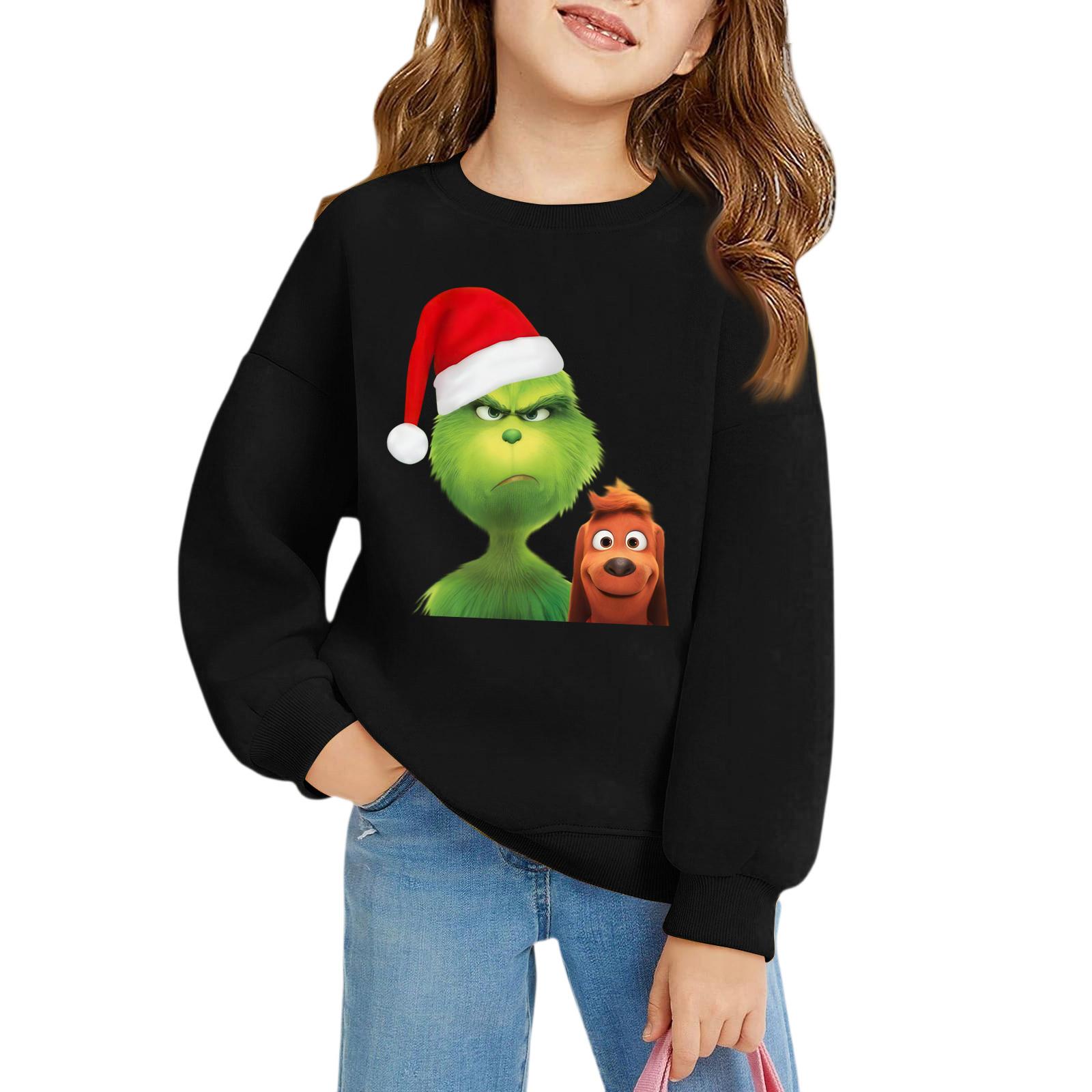 

Різдвяні дівчачі пуловери з круглим вирізом для дітей, дитячі топи з принтом 160 чорний