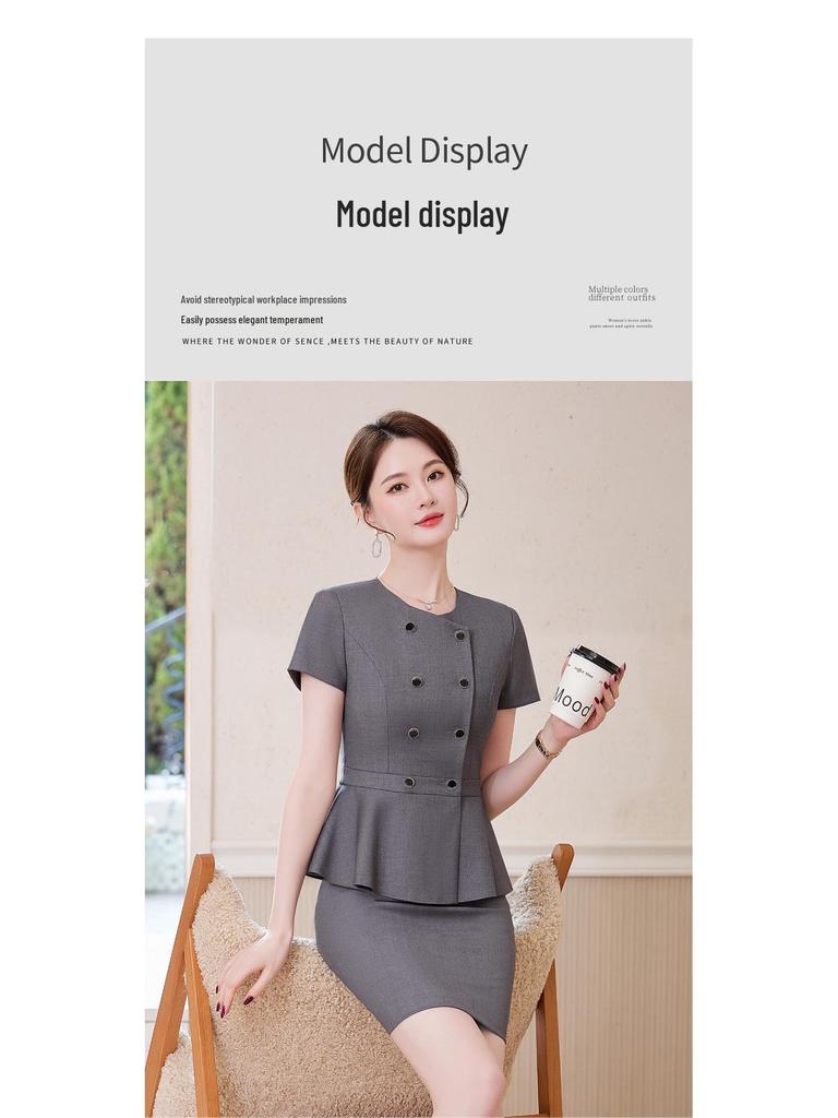 Gray Women's High-End Professional Short-Sleeve Two-Piece Summer Workwear