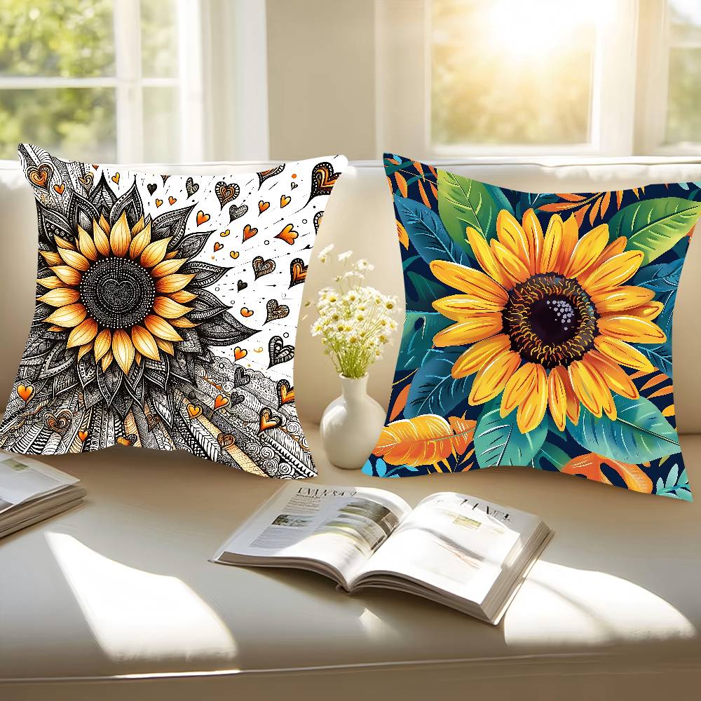 Art Sunflower Pillow Case Removable Washable Cushion Cover – All-Season Soft Linen