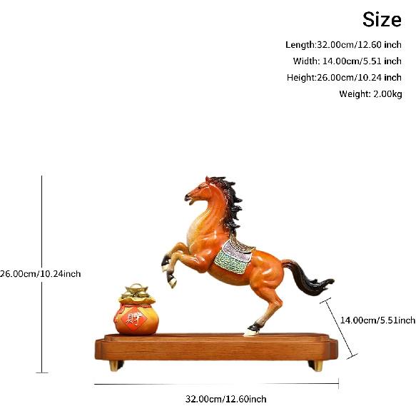 Aris & Juno Exquisite Copper Horse with Fortune Bag Statue - New Chinese Style Feng Shui Decor for Wealth & Success