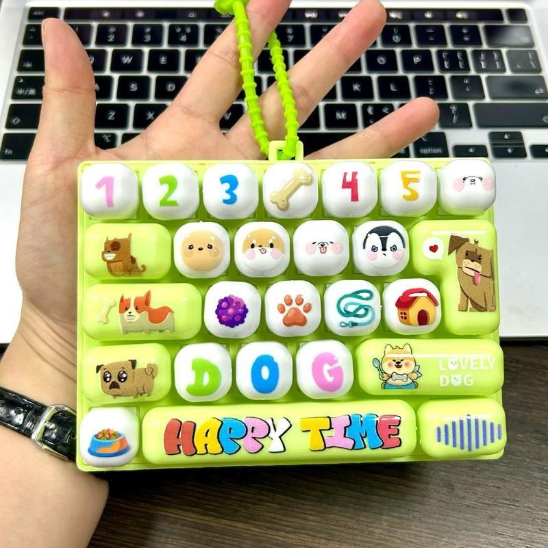 26-key Sensory Fidget Keyboard Toy Adorable Animal Patterns Portable Lanyard for Special Needs Kids