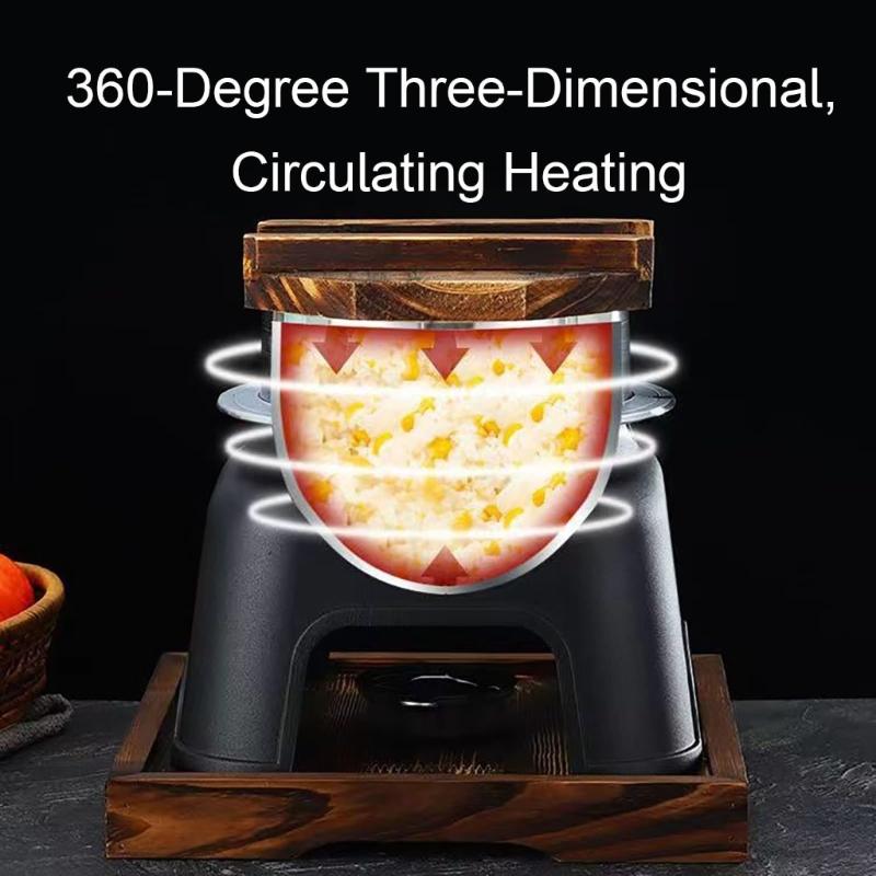 Portable Alcohols Burners Stove Cooking Pot with Wood Lid For Outdoor Picnics Hiking And Indoor Rice Making Cookware Set