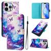 For iPhone 15 Pro Max Case Pattern Printing Wallet Phone Cover with Strap