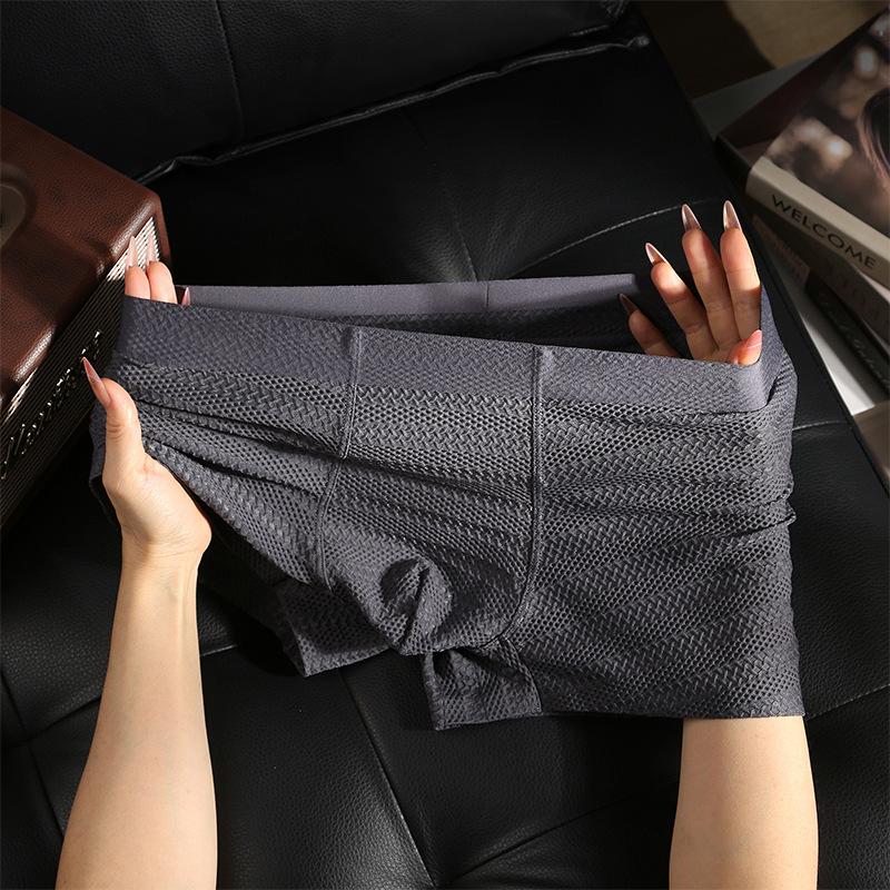 

Мужское нижнее белье из ледяного шелка с бесшовным жаккардовым плетением, мужские летние однотонные спортивные трусы-боксеры 4XL темно-серого