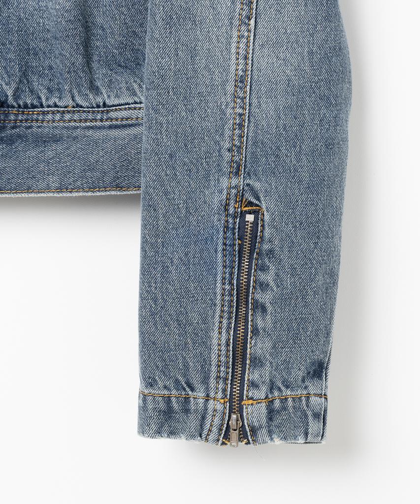 Millo Women Washed Denim Racing Jacket [Vintage Blue]