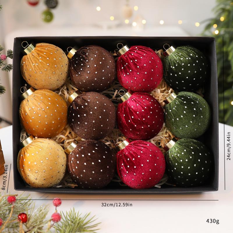 

12PCS 8cm Christmas Ball Ornaments Christmas Tree Hanging Ornaments Polka Dot Velvet Christmas Balls Christmas Decorations