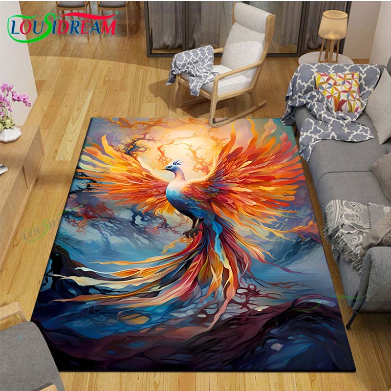 Popular Mythical Beast Phoenix Printed  Carpet Living Room Anti-Skid Area Rug Kids Bedroom Mats Yoga Mat Carpet Decor Gift