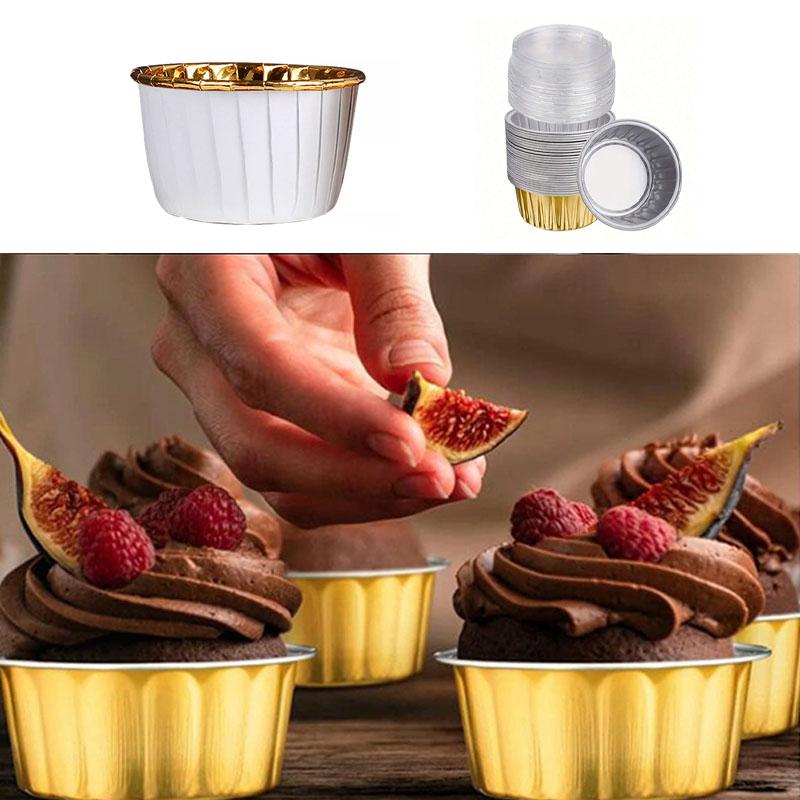 Disposable Aluminum Foil Tart Pans with Lids Mini Pie and Cupcake Baking Molds for Oven Freezer Takeout Kitchen Supplies