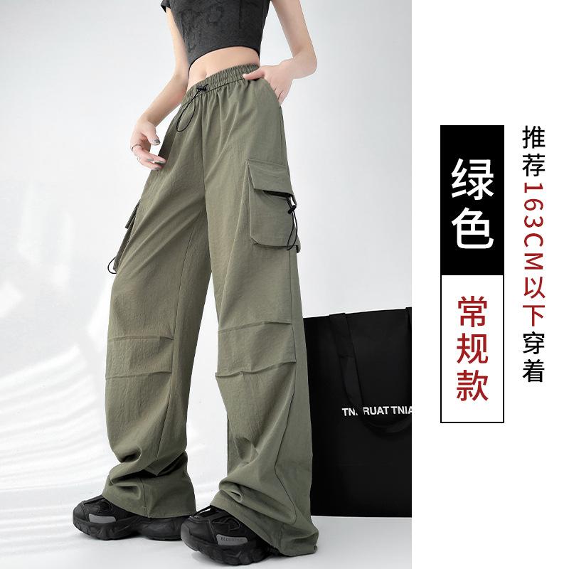 American wide-leg paratrooper overalls women's summer high-waisted mountaineering sports pants loose retro casual charging paper bag pants