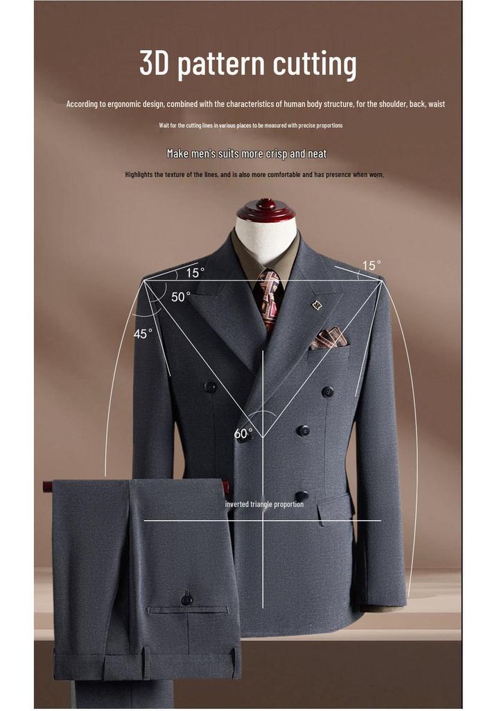 Men's High-End Double-Breasted Wedding Suit - Slim Fit, Professional Formal Wear, Versatile Fashion