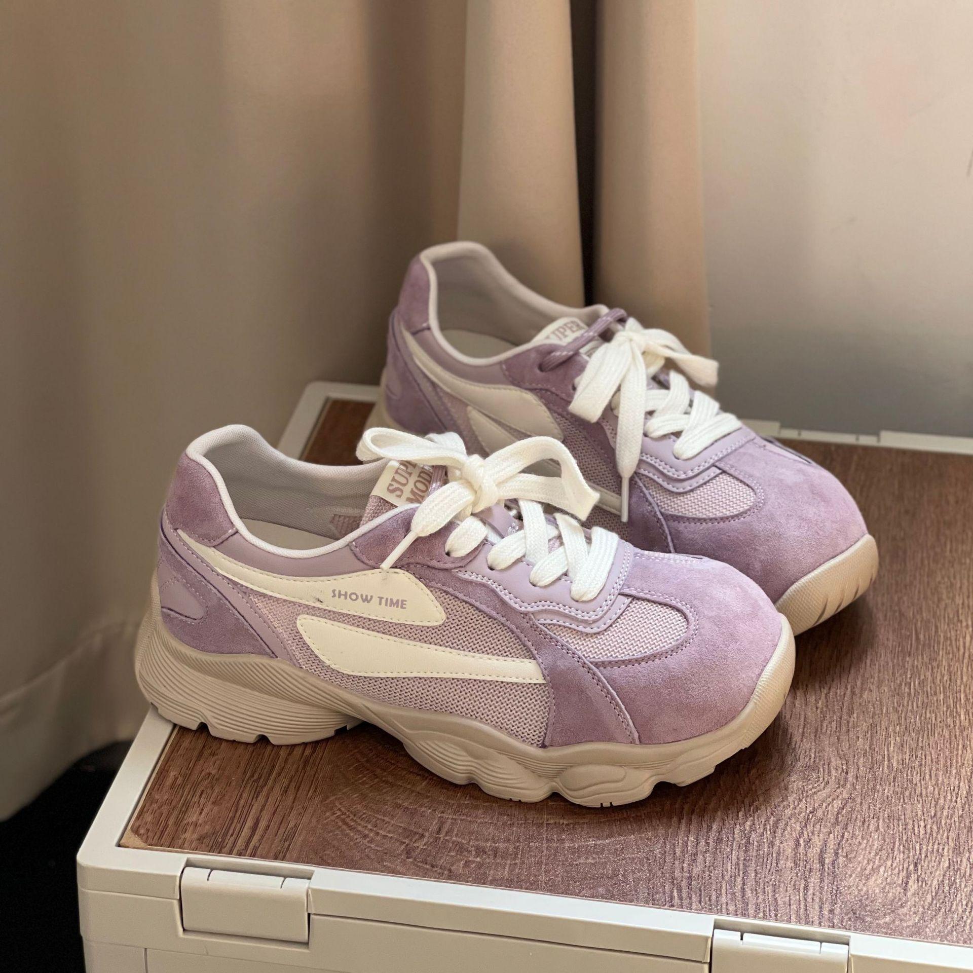 

New casual leather thick baseplate shoes casual outdoor wind mesh breathable women s shoes 40 фиолетовый