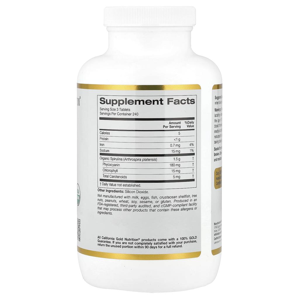 Organic Spirulina with Phycocyanin, Chlorophyll, and Carotenoids, 720 Tablets (500Mg Per Tablet)