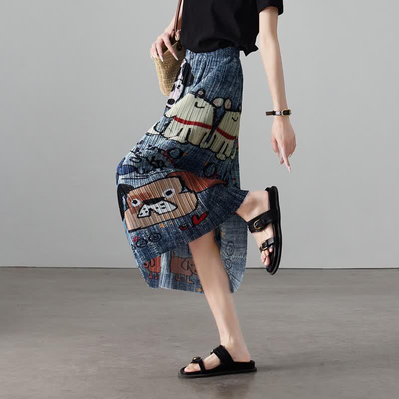 SOFSIL Women s Cartoon Print Pleated A-line Skirt 27/M