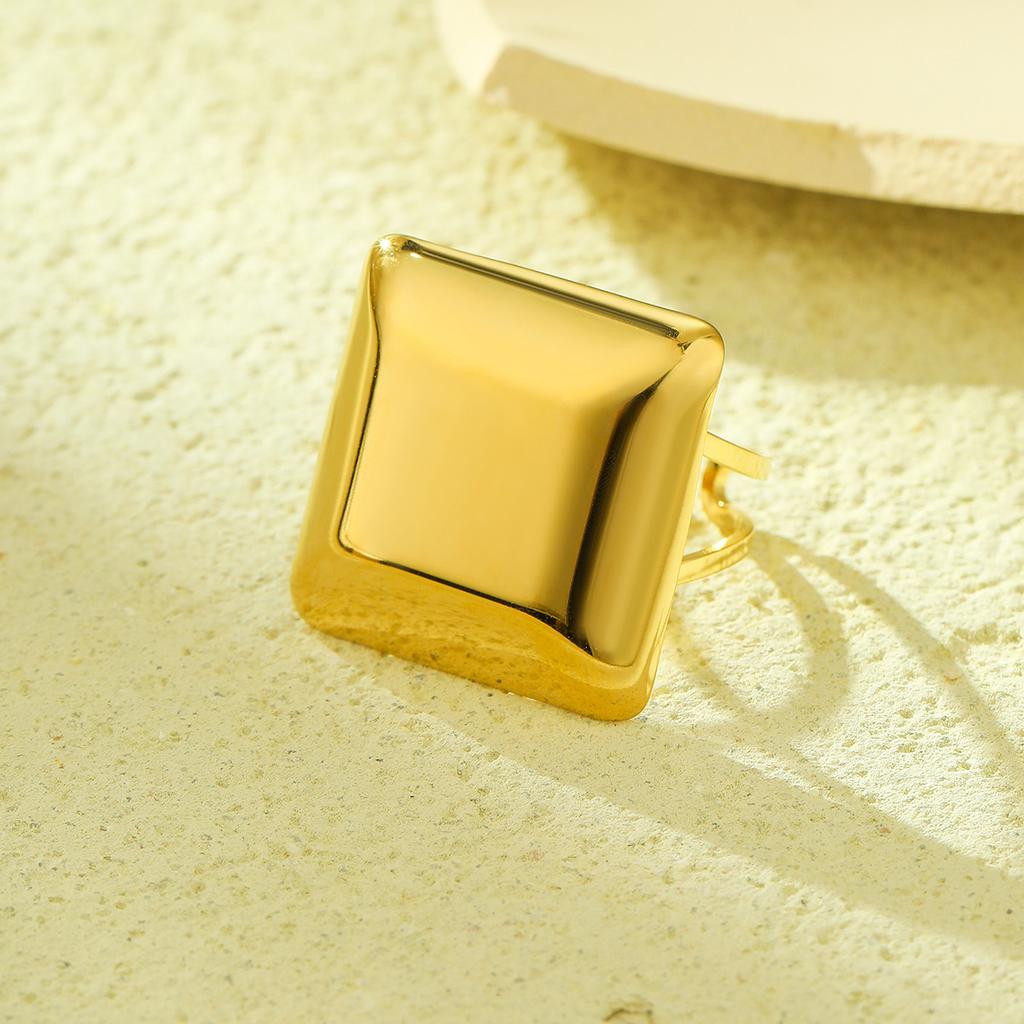 GEMCHIC Women's Square Geometric Open Adjustable Gold Plated Stainless Steel Ring