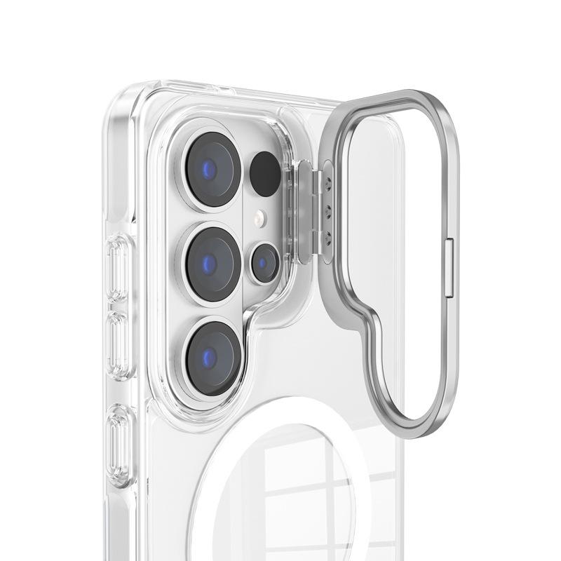 Applicable To Samsung S26ultra Transparent Magnetic Mobile Phone Case, Simple S25 Plus Metal Frame Bracket Mobile Phone Case.