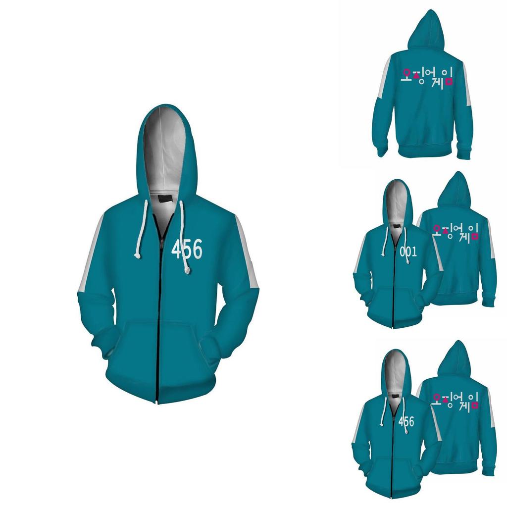 Luxuriöse Squid Game 001 456 Grüne Reißverschluss-Hoodie-Jacke Netflix-inspirierte Oberbekleidung
