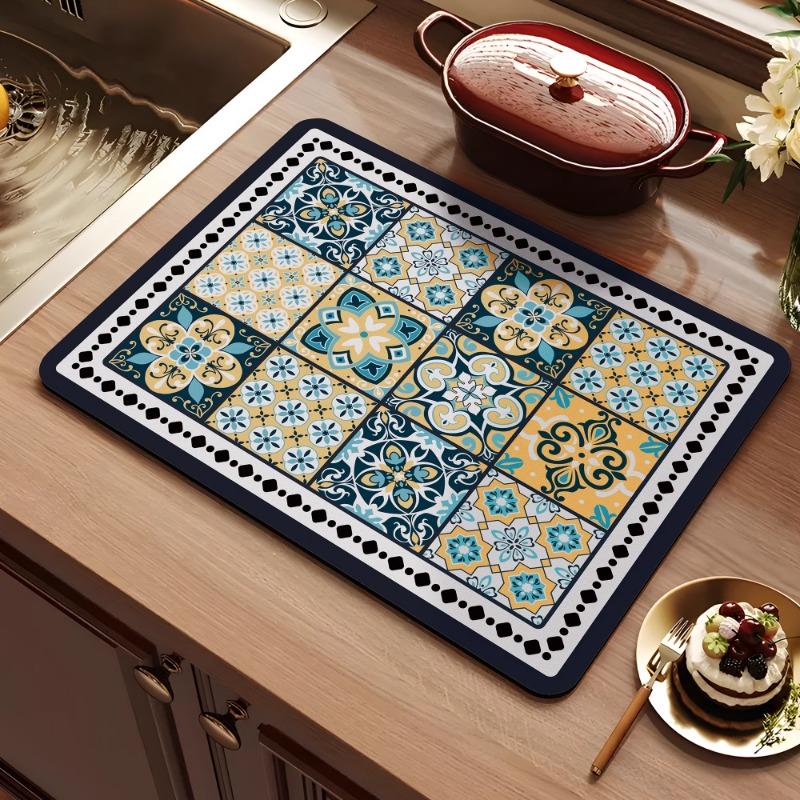 American retro kitchen countertop drain pad, diatomaceous earth absorbent pad, quick drying waterproof anti slip pad