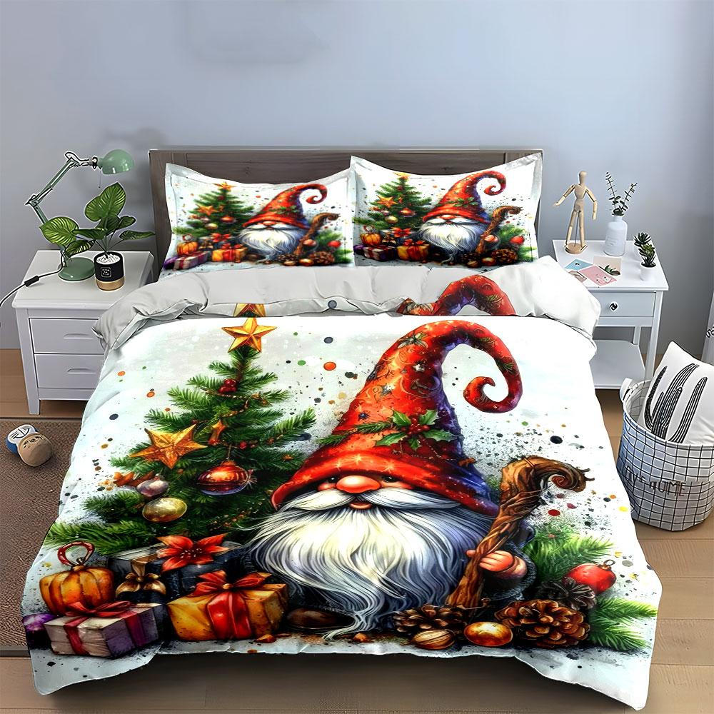 Christmas Gnome with Gifts Bedding Duvet Cover Set (1*Duvet Cover 2*Pillowcases, without duvet insert)