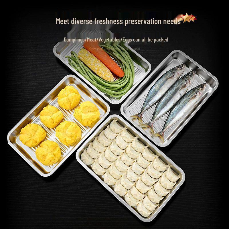 Stainless Steel Dumpling Storage Box with Lid - Square, Freezer-Safe for Wontons & Dumplings