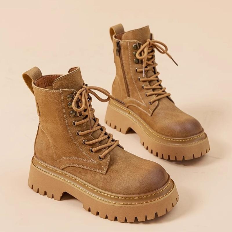 British Style Popular Martin Boots Women's 2025 Autumn and Winter New Thick-soled Heightened Fried Street Big Yellow Boots Retro Locomotive Boots