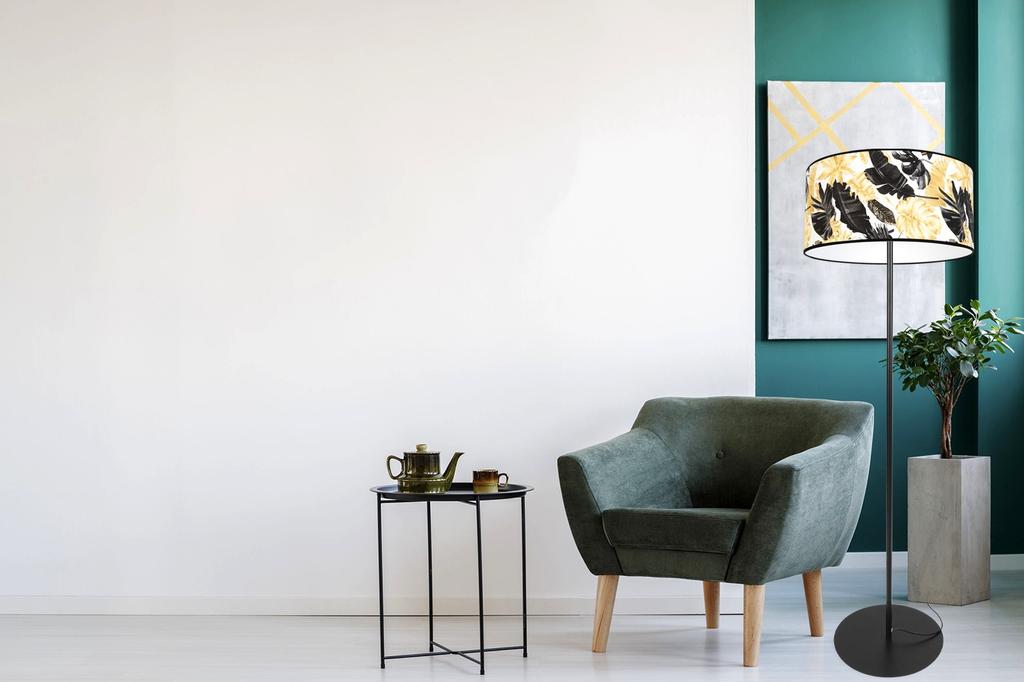 Elegante Stehleuchte, Goldener Blumen-Lampenschirm, LED