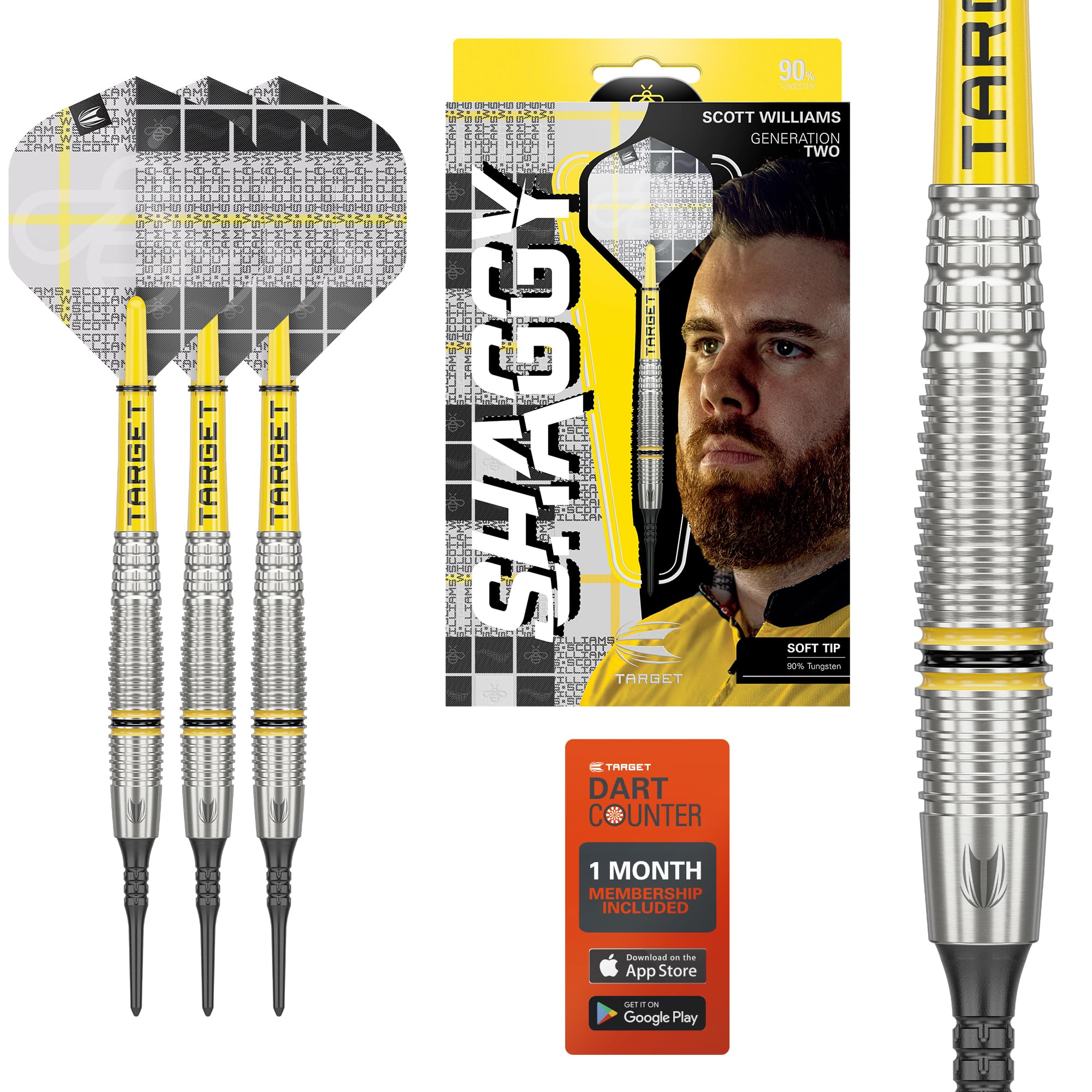 TARGET Darts Scott Williams Поколение 2 Дартс с мягким наконечником 23 г Издание игрока G2 Вольфрам Черный Pixel Pro Ultra 2 Pro Grip Комплект хвостовиков Tag, 90% Дартс,