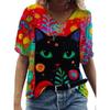 Women's 3d Cats Print T-Shirt Fashion Woman Blouses 2023 Funny Kawaii V-Neck T Shirt Female Clothing Oversized Summer Tops Tees