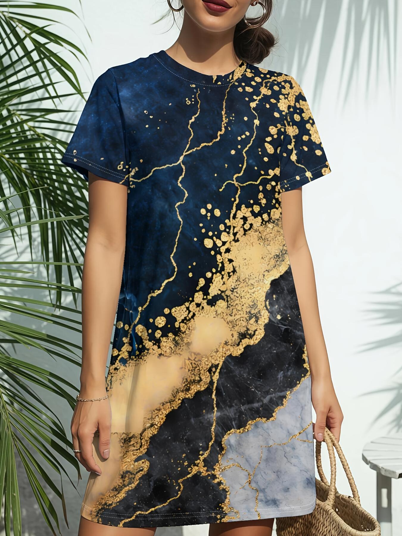 

Women s Golden Print Short Sleeve T-Shirt Dress - Round Neck Casual -Line Dress Suitable for Daily Wear. Dates ; Birthday Gifts. Spring Summer Blouse S дубильна кора