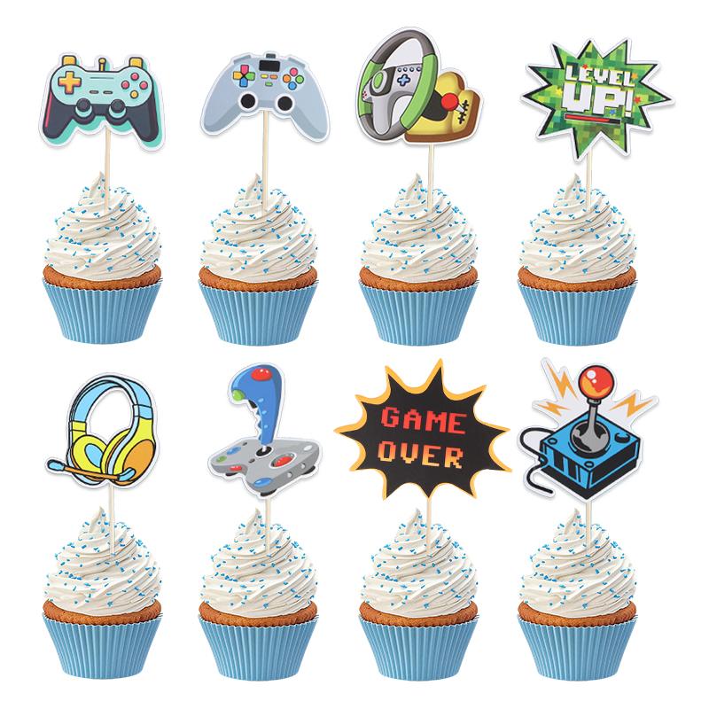 16pcs Video GamePad Cupcake Topper Picks Game On Happy Birthday Party Cake DIY Decoration Supplies Kids Boy Girl Favors Gifts
