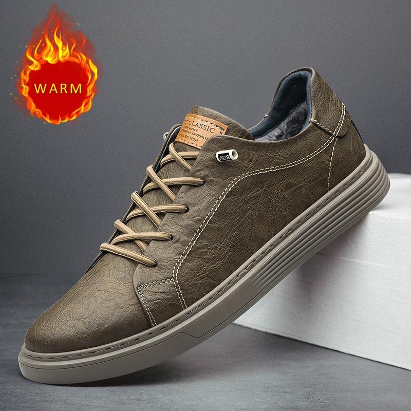 Fashion Italian  Genuine Leather Casual Shoes Men's Oxford Shoes Jogging Shoes Men's Dress Shoes Warm Cotton Shoes With/No Fur