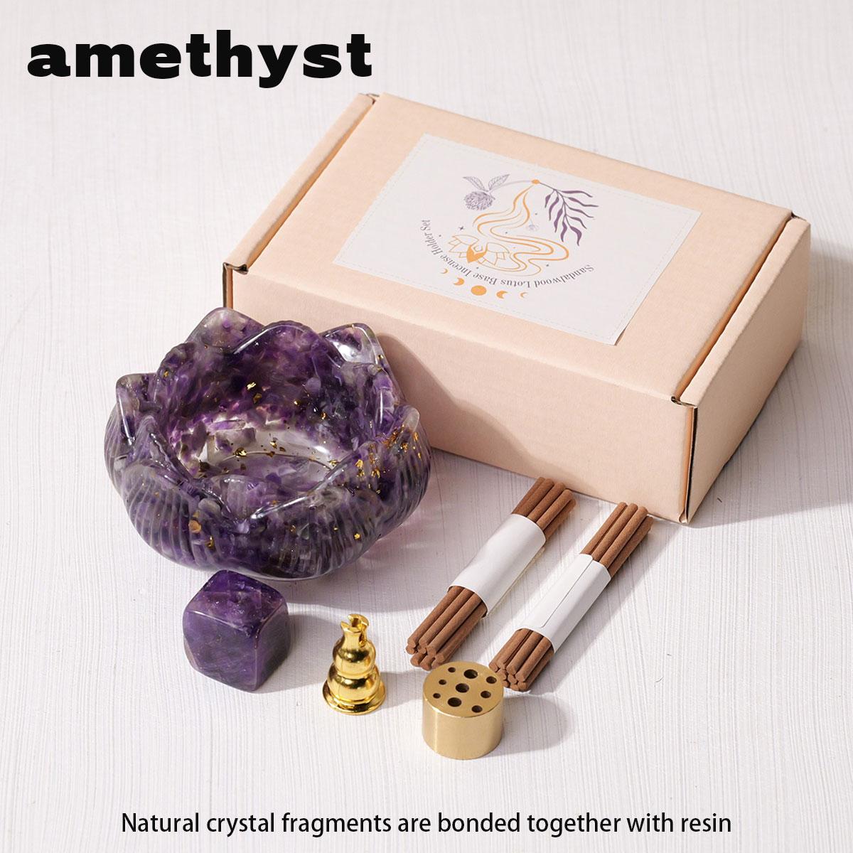 

1set Natural Crystal Dropper Resin Reiki Stone Candle Base Aromatherapy Cornucopia Healing Meditation Decoration Gift Box Set