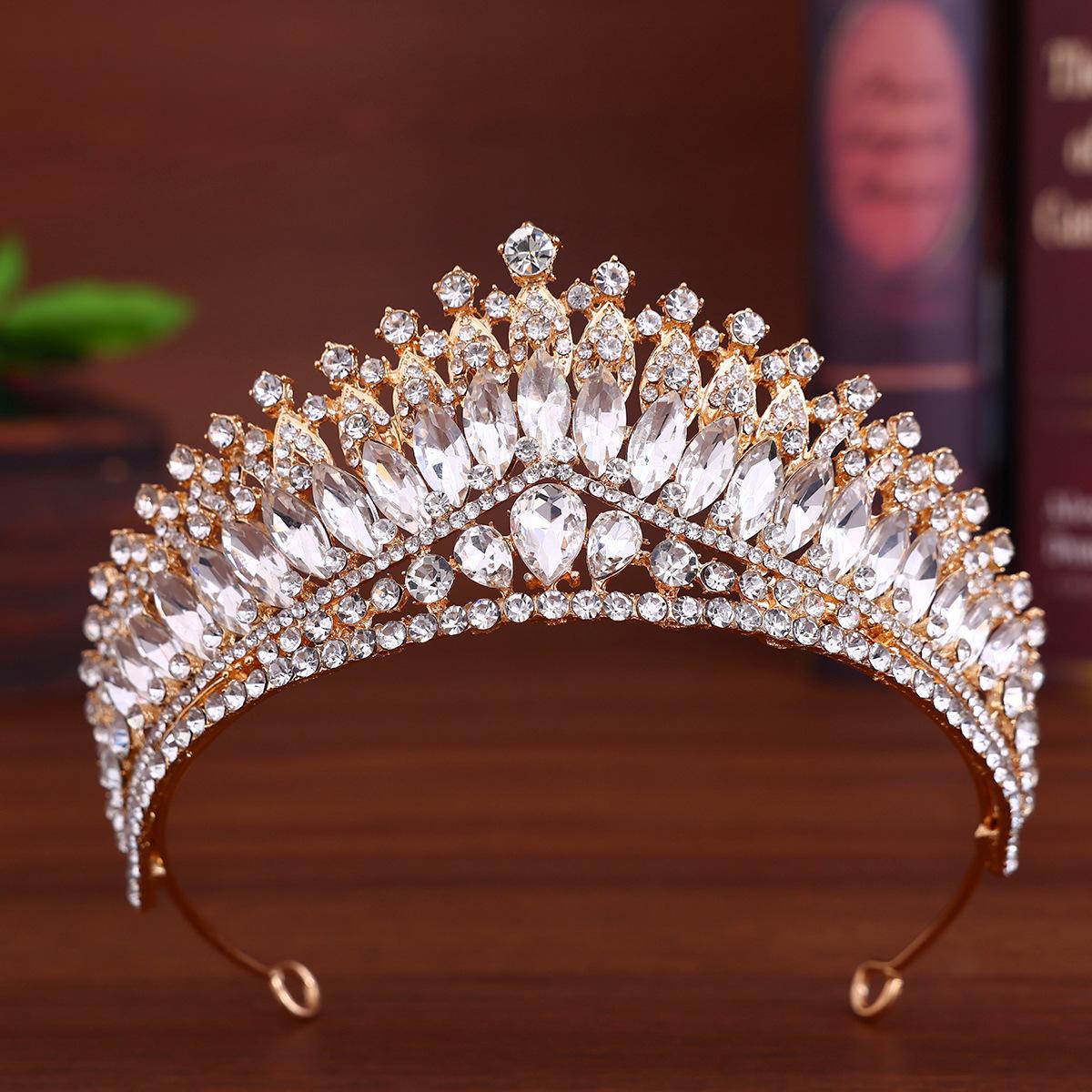 

DIEZI Baroque Luxury Water Drop Crystal Tiara Crown Women Girls Wedding Party Elegant Rhinestone Crown Hair Dress Accessories золотой