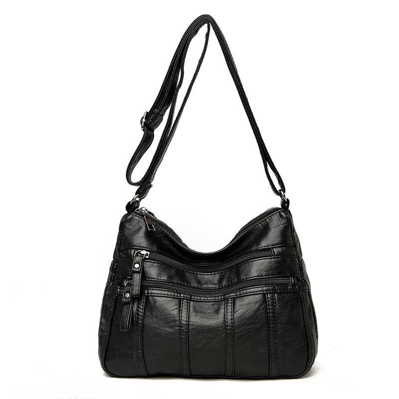 Fashion Soft Leather Crossbody Bags for Women 2026 Casual Female Multi Pocket Messenger Bags Retro Handbags Ladies Shoulder Bags