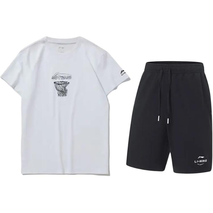 

Li Ning Пуловер с круглым вырезом с принтом Баскетбольный Простой Модный Удобный Универсальный Повседневный Спортивный костюм Унисекс костюм AHST467-1+AKST543-3 M