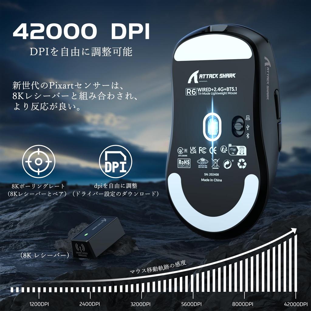ATTACK SHARK R6 39g Gaming PixArt PAW3950MAX Gaming 42000 Nordic 52840 3 Continuous Wireless Optical Micro Switches Million FPS Game Office Mouse for