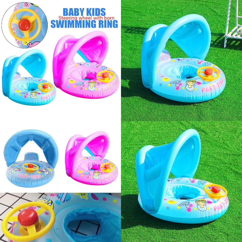 Comfortable Inflatable Baby Swim Ring With Sunshade For Kids Pool Fun And Safety