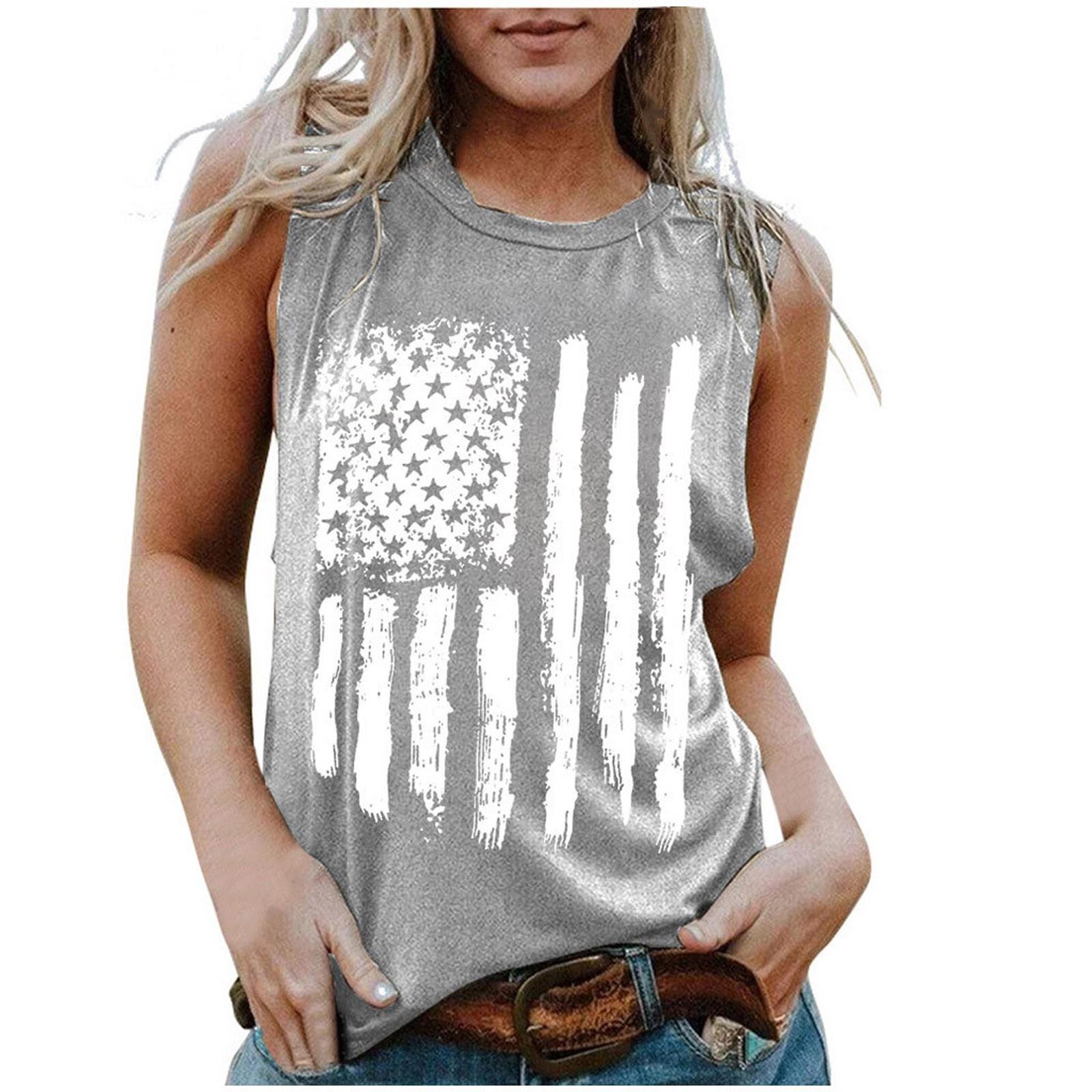 

День Независимости Женская Мода Повседневные Свободные Топы-Майки без Рукавов с Круглым Вырезом XXL