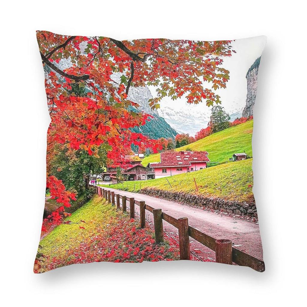 Switzerland Alps Ski Pillowcase Polyester Linen Velvet Pattern Zip Decorative Bed Cushion Cover