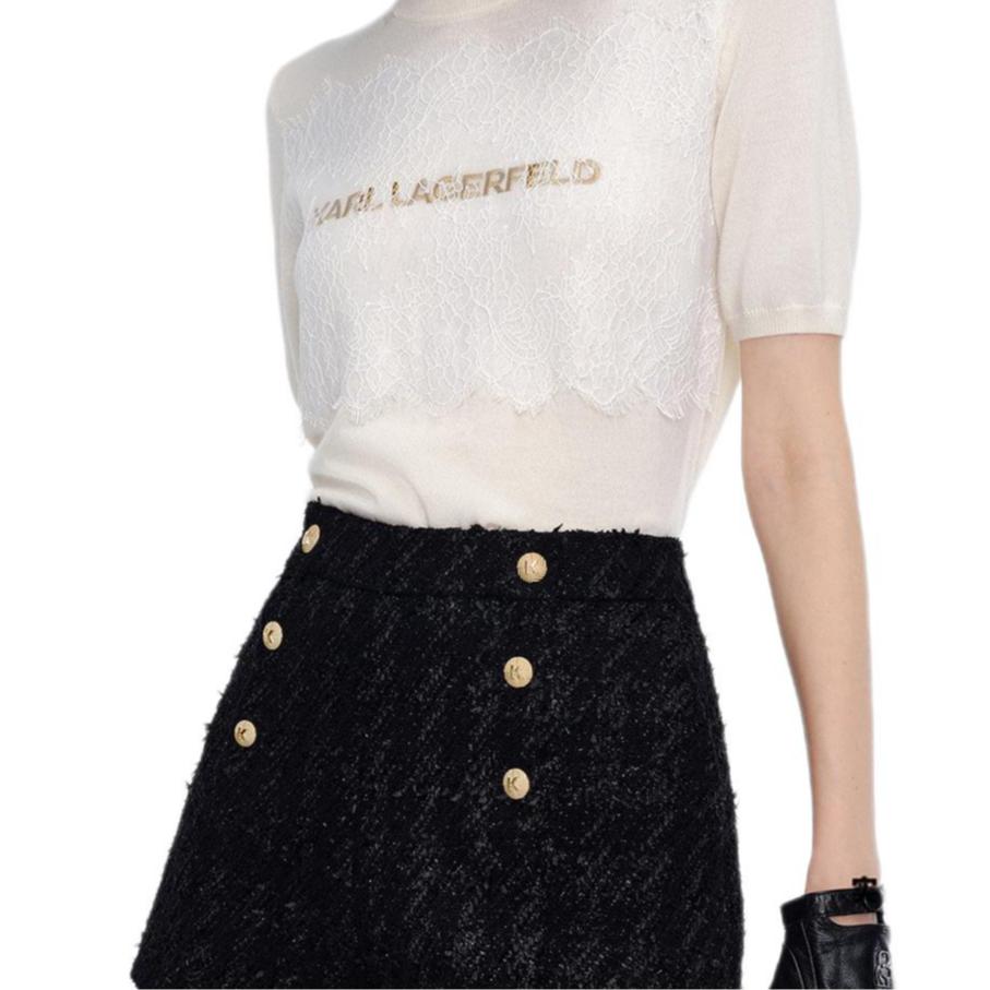 Karl Lagerfeld Outdoor Commuter Lightweight Luxury Lace Short Sleeve Pullover T-Shirt Women Tops White M21L2334100