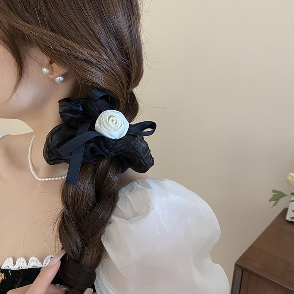 

Mesh Bowknot Rose Elastic Hair Ring Sweet Hair Rope Fashion Cloth Rose Hair Tie