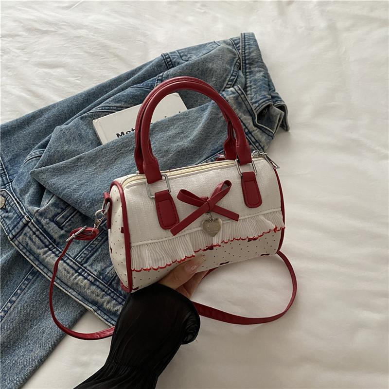 Cute Bow Polka Dot Lace Shoulder Bags for Women Sweet Patchwork Design Girls Crossbody Bag Outing Portable Ladies Pillow Handbag