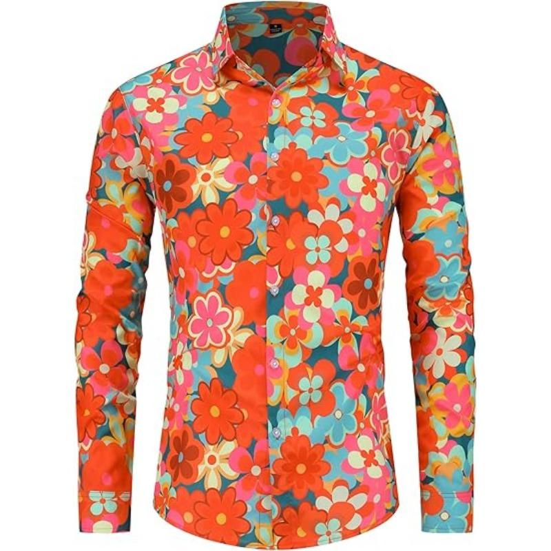 

Мужская одежда 70-х годов Повседневная рубашка с длинным рукавом и воротником на пряжке Диско Ретро Пейсли Цветочный Ретро Хип-хоп Рубашка Лето 3XL