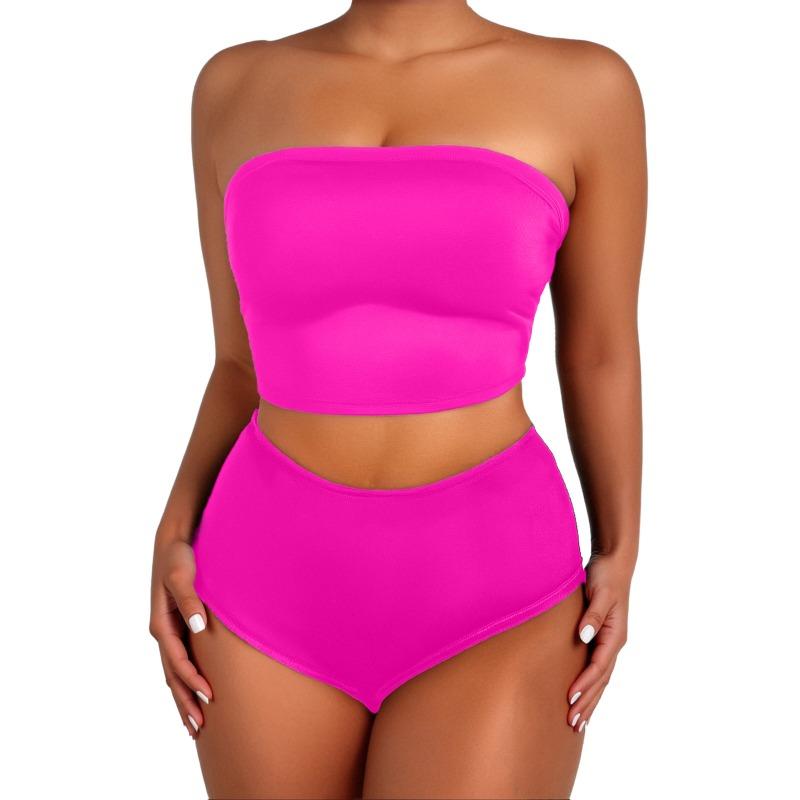 New European and American Bikini Split Tube Top High Waist Two-piece Swimsuit