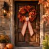 Harvest Party Decor Fall Scalloped Wreath Sash for Front Door, 55 Inch Plaid Gingham Autumn Holiday Home Thanksgiving Ribbon Yard Porch Doorway Indoor