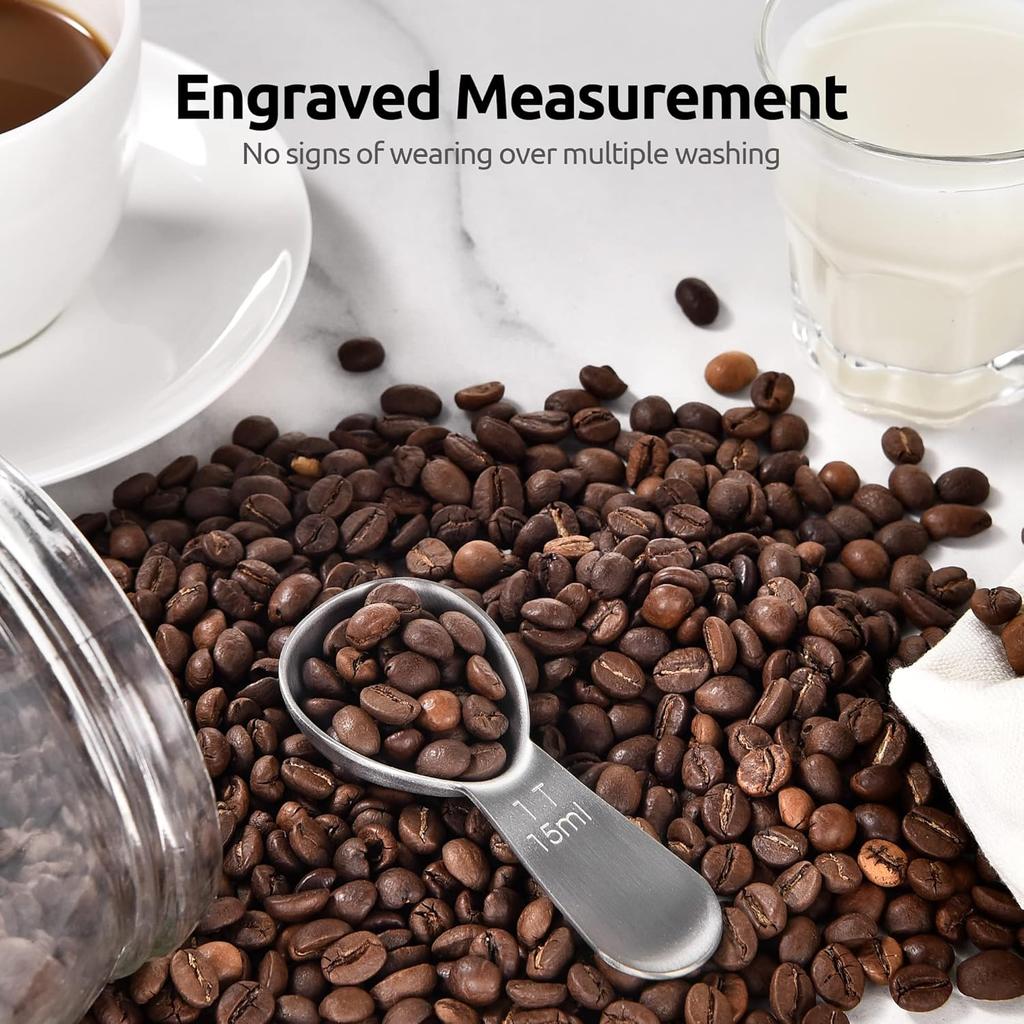 Coffee Scoop - 304 Stainless Steel Metal Measuring Spoon with Short Handle for Ground Coffee, Beans, Powder, Espresso (15ml/30ml)