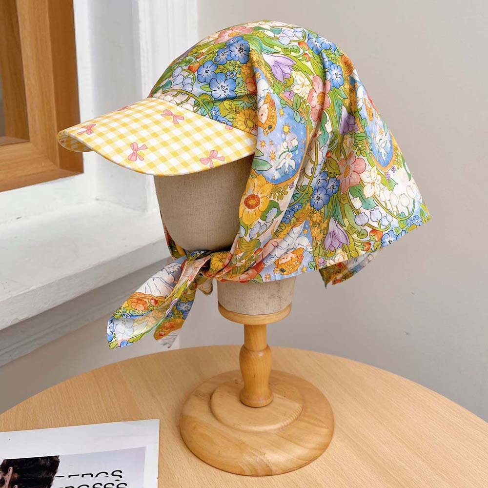 Plaid Headscarf Baseball Hat Floral Triangle Headscarf Hat Driving Scarf Peaked Cap  Summer Outing