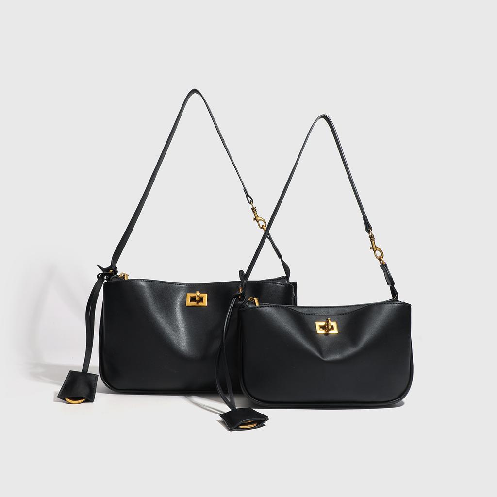 Korean Solid Color Shoulder Bag Underarm Bag Lock Small Square Bag Motorcycle Handbag Bag French Crossbody Bag Simple
