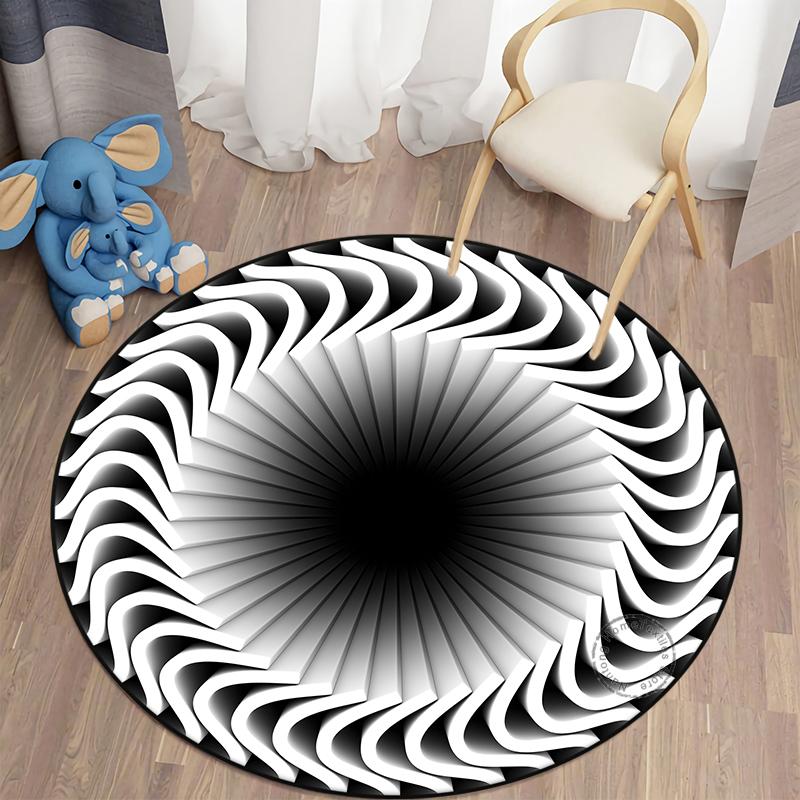 3D Hole Round Carpet Floor Mat Cushion Area Rug Living Room Carpet Table Mat Polyester Children's Room Decor Door Mat