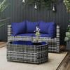 Vidaxl 3-Cz. Garden Lounge Set, Cushions, Grey PE Rattan